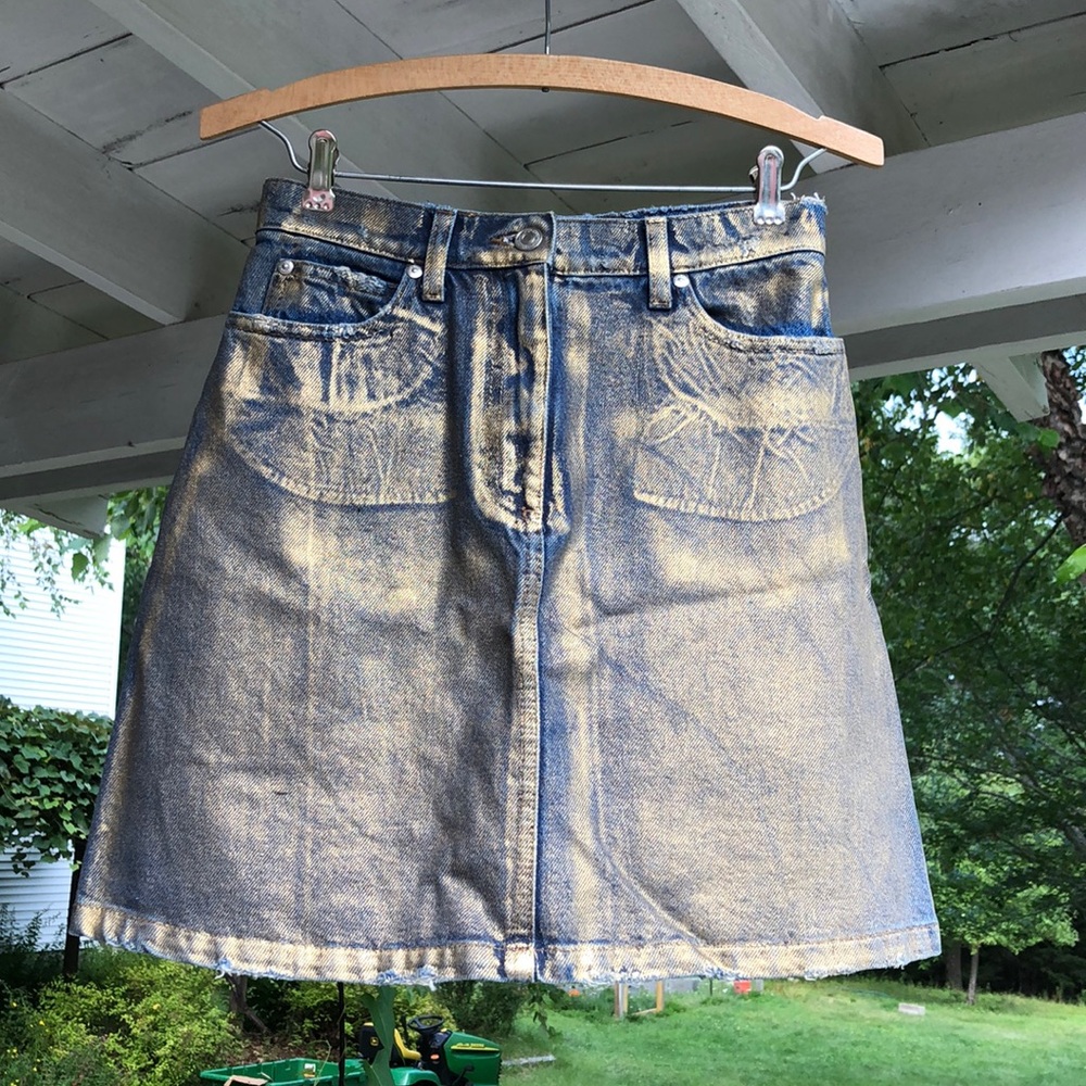 MSGM MILANO GOLD DUST DENIM SKIRT